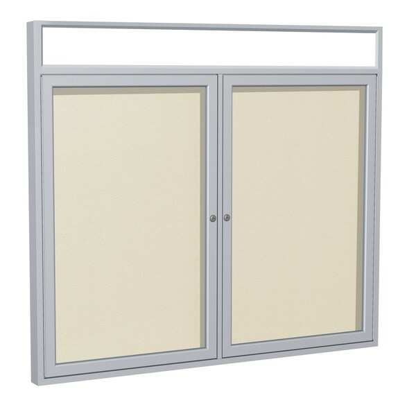 Enclosed Bulletin Board, 2 Door, Vinyl, Hdlnr Frame, 3 ft H x 4 ft W, Ivory